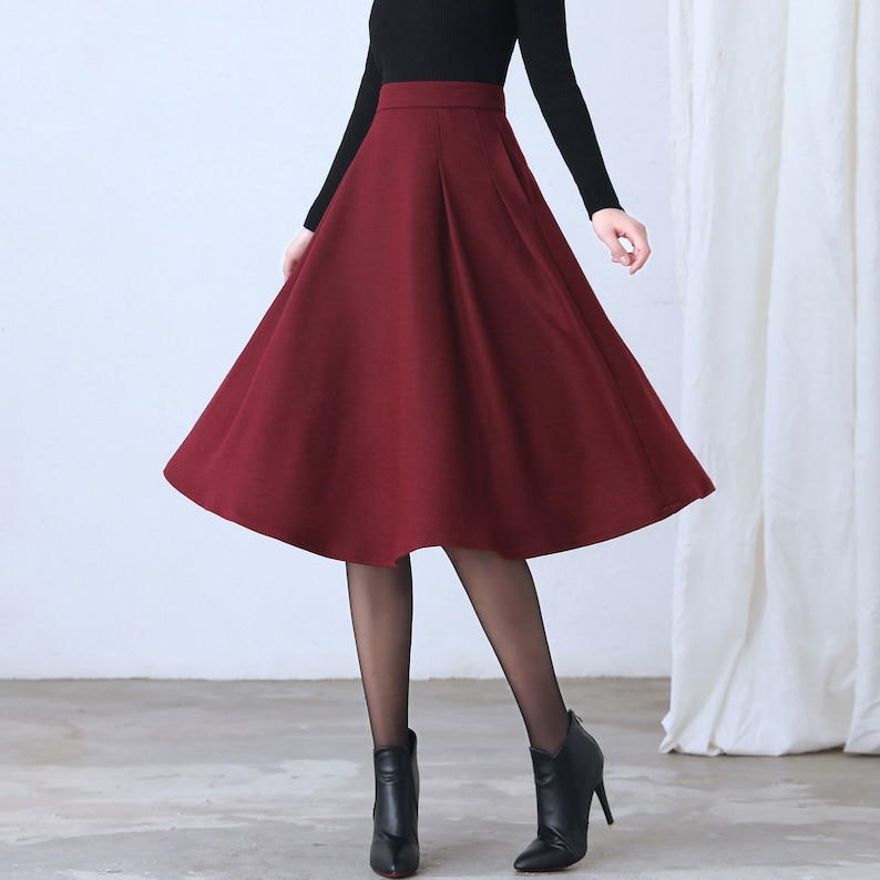 Wool skirt, Red Midi Wool Skirt, A Line wool Skirt, High Waist wool Skirt with Pockets, Womens skirt, Winter wool skirt, Ylistyle C2635 red