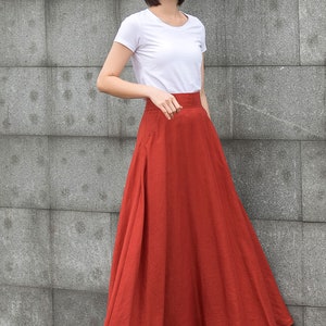 maxi linen skirt, Long Linen skirt, Linen skirt with pockets, casual Linen skirt, A Line skirt, Orange Linen skirt, Womens skirt C2790 Orange