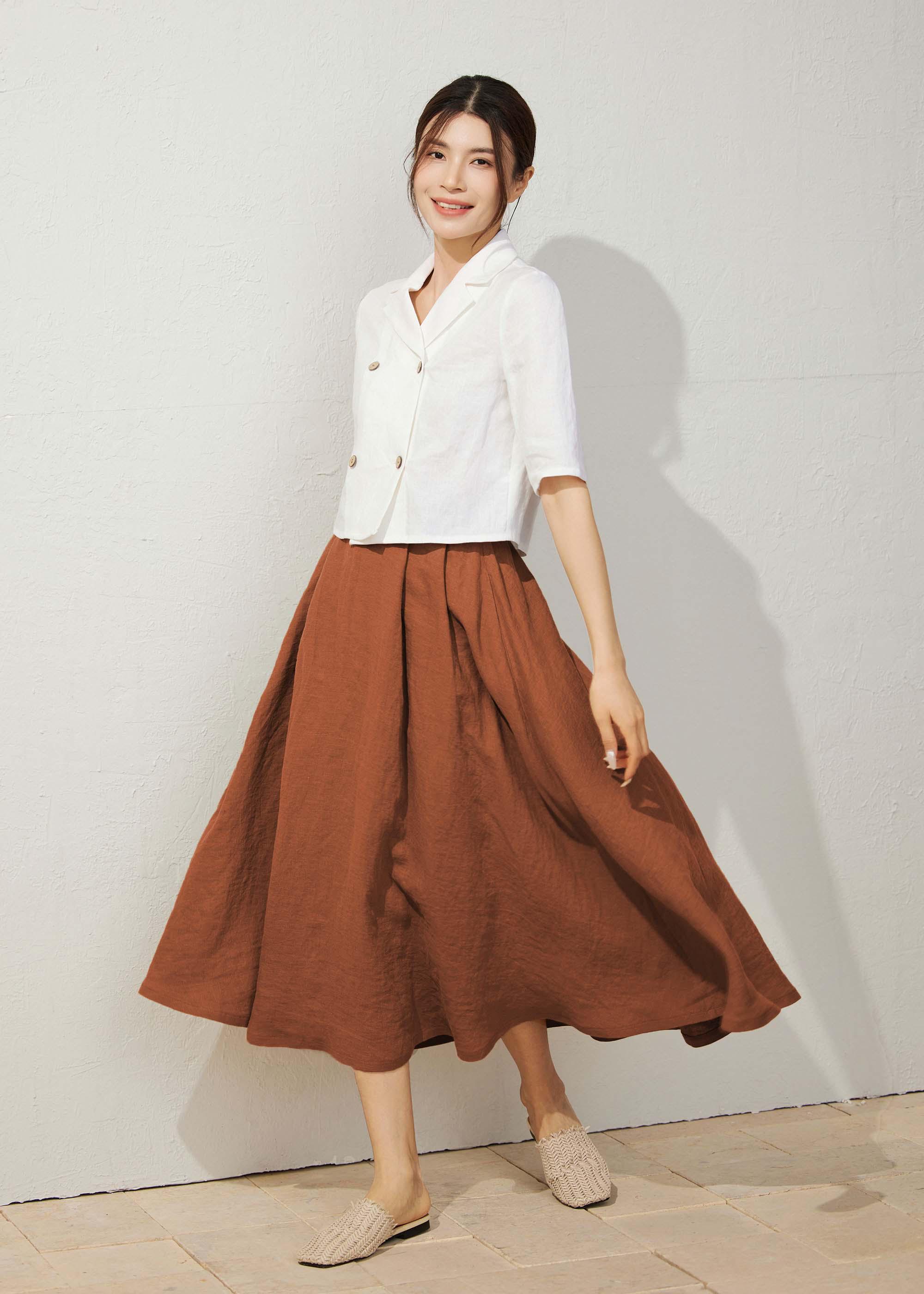 Linen Skirt, Swing Linen Skirt, Women's Linen Midi Skirt