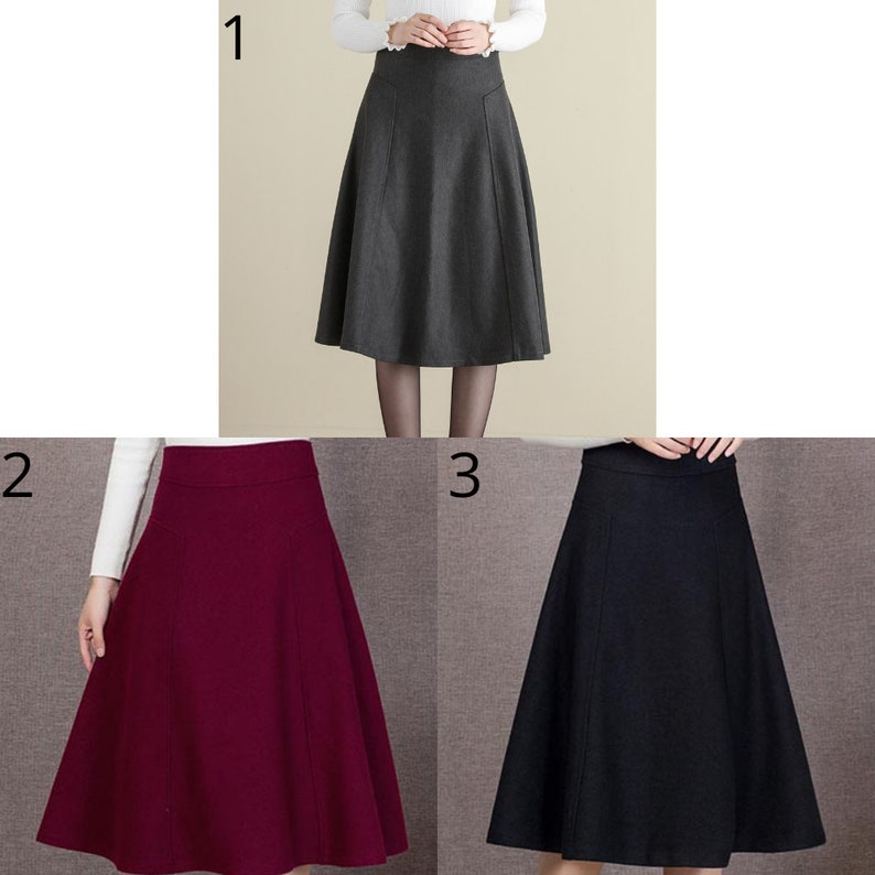 Women's Wool Midi Skirt in Grey, Winter Skirt, Thick A Line Wool Skirt, Flared Skirt, High Waist Full Skirt, Vintage Inspired Skirt C2518 image 9
