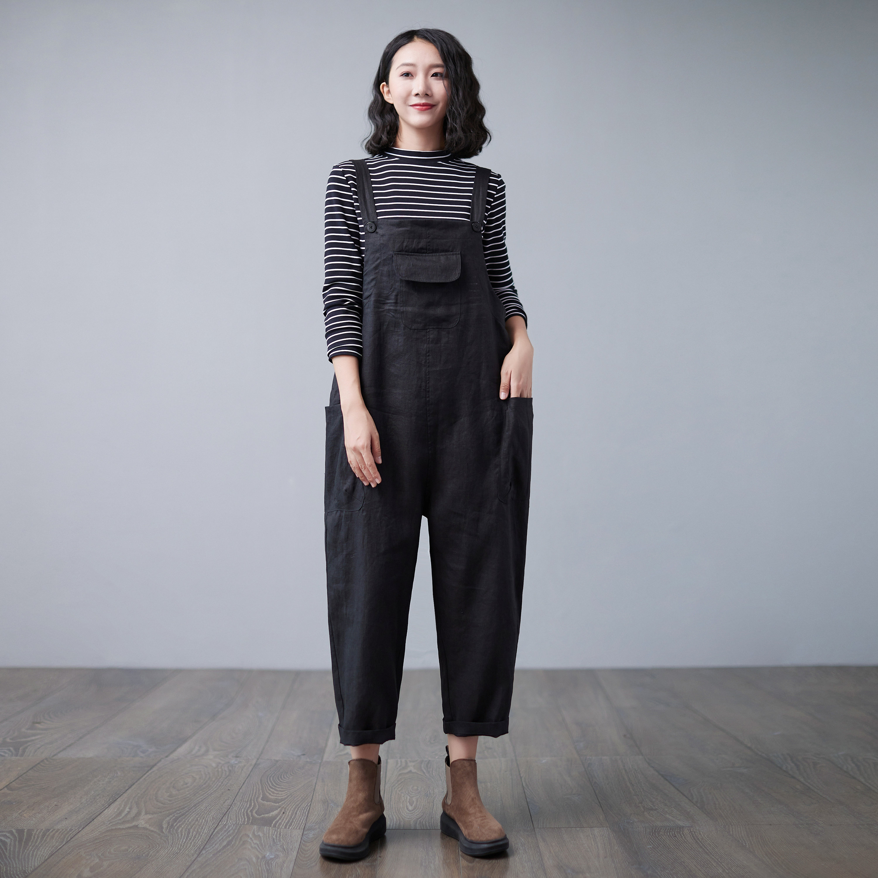 Black Linen Overalls Women Plus Size 