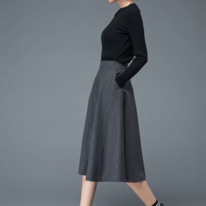 Wool skirt, Wool midi skirt, flare skirt, Swing A line skirt, women skirts winter, Elastic waist skirt, Gray wool skirt, Ylityle C1193 image 4