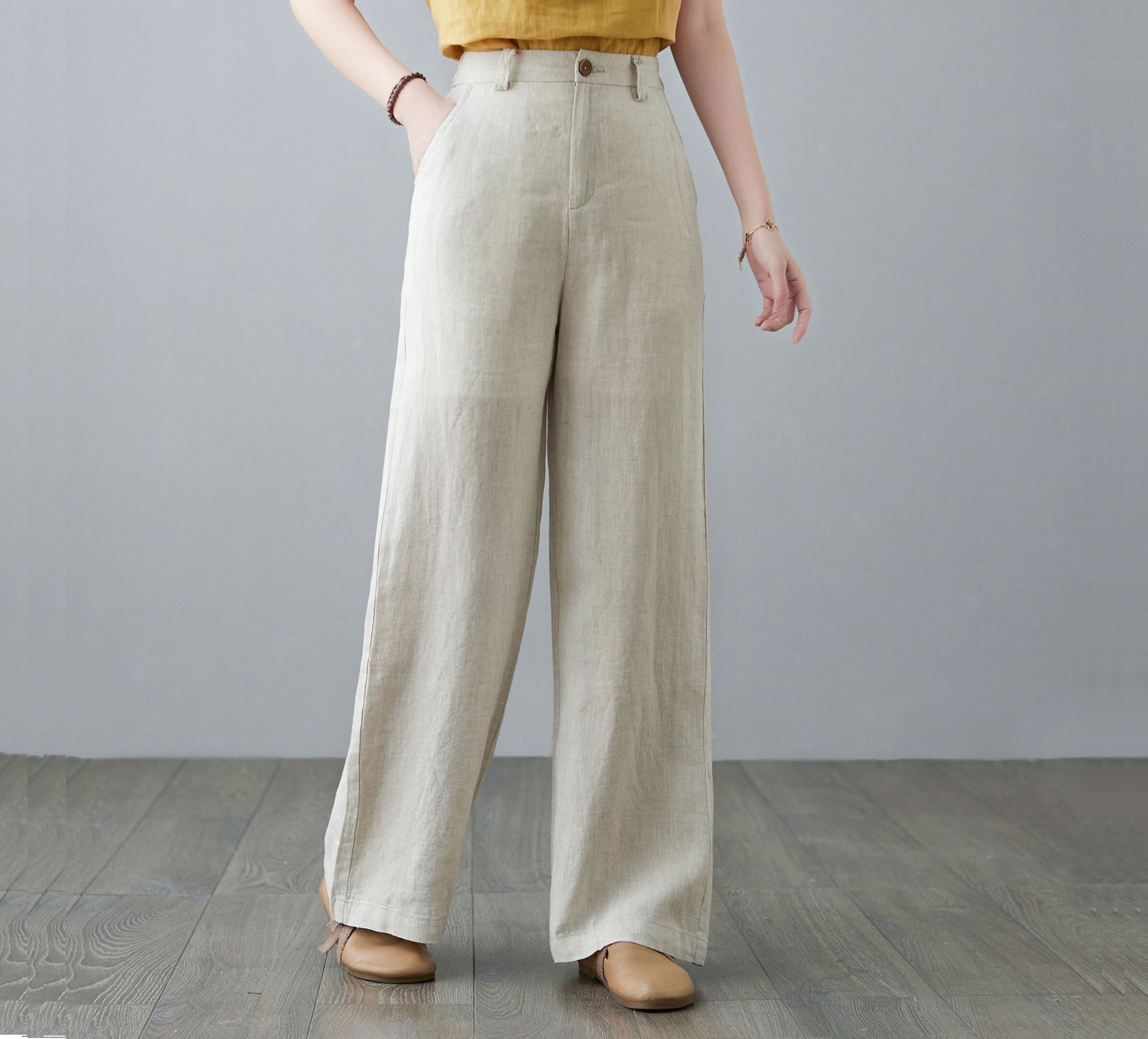 High Waist Linen Pants for Women, Wide Leg Pants, Long Linen Pants, Back  Elastic Long Linen Trousers, Customized Summer Fall Pants C2134 -   Norway