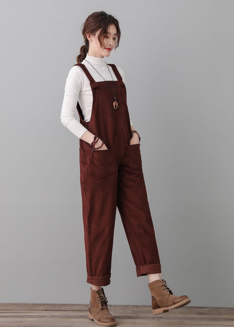 Women's Brown Corduroy Overalls Casual Handmade Corduroy Etsy