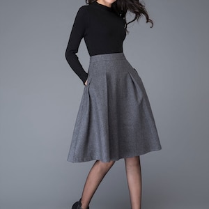 Gray wool skirt, Autumn winter Midi wool skirt, winter skirt women, Gray Wool Skirt with pockets, A Line wool skirt, wool clothing C1003 C1-Gray-C1003