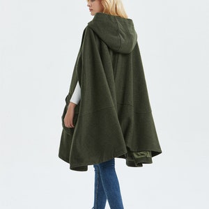 Green Winter Wool Cloak With Hood Women, Long Hooded Wool Cape Coat ...