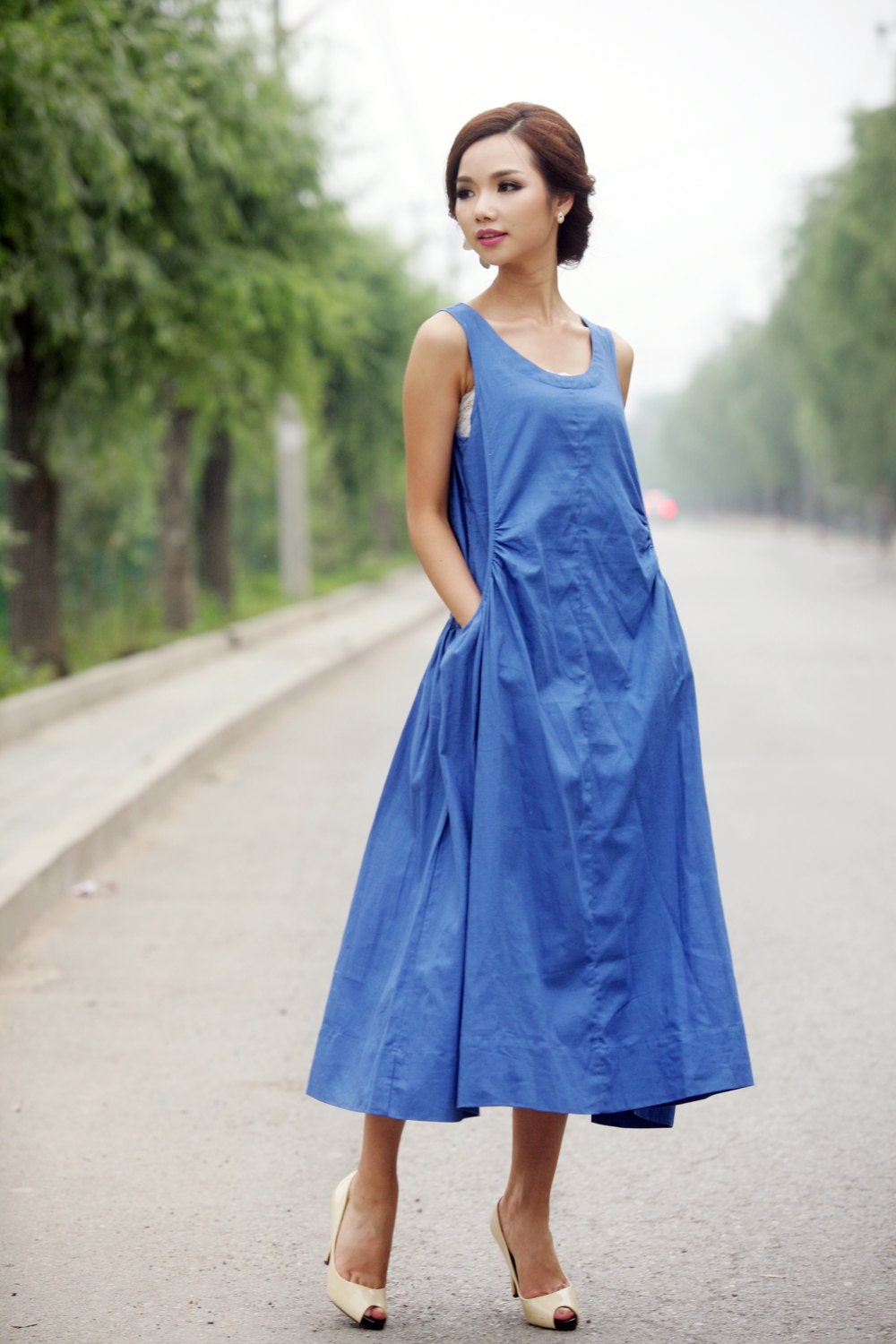 Blue dress linen dress loose linen dress women dress wrap | Etsy