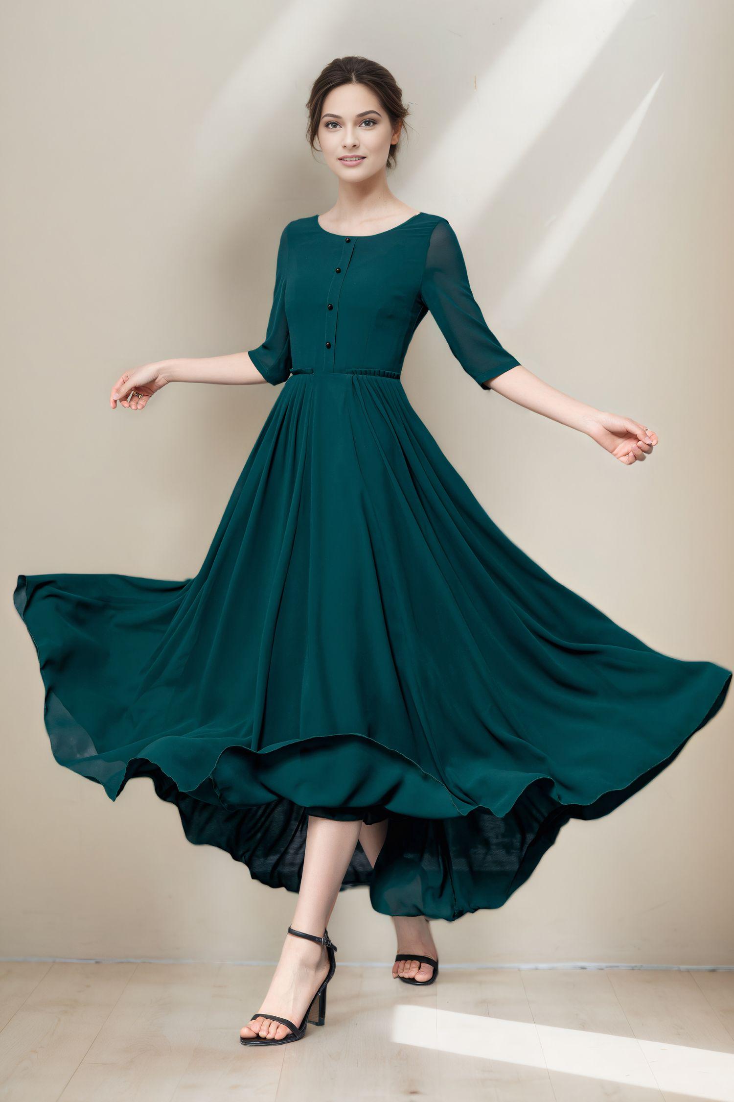 Long Dress Formal Dark Green