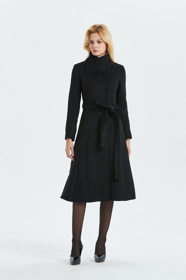 Emerald green coat wool coat Long Belted Wrap coat Winter Etsy