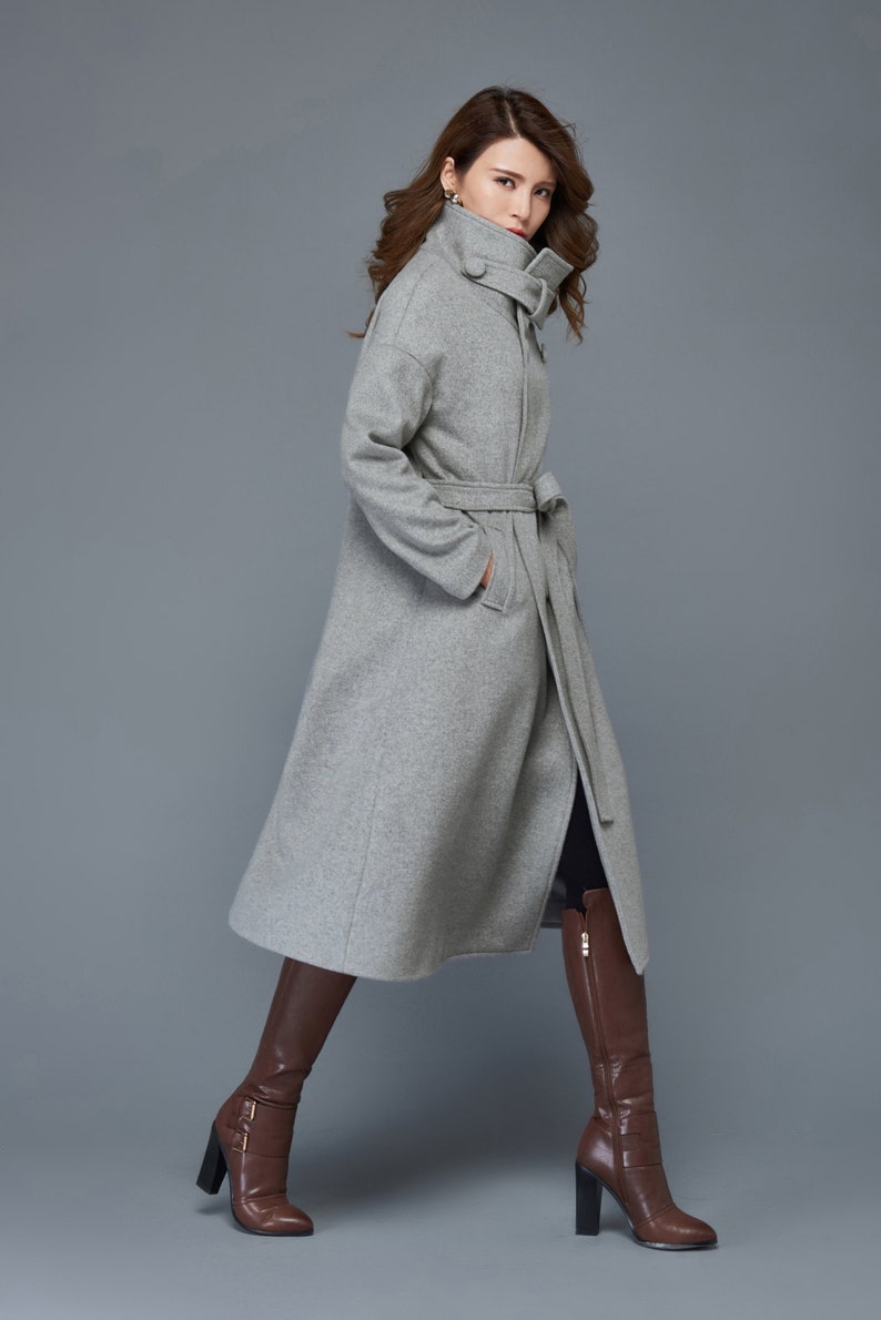 Midi wool coat gray wool coat Womens coats wool coat women Ylistyle C961 trench coat oversized wool coat winter coat Belt wool coat