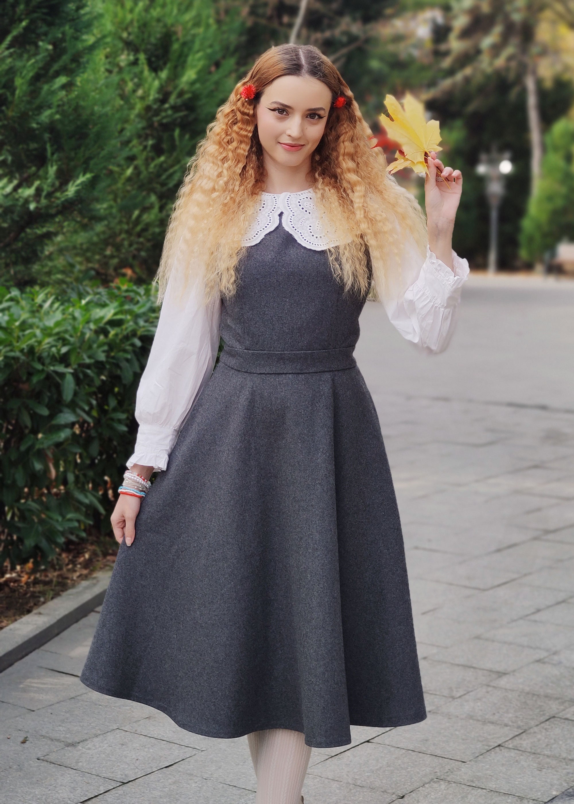 ワンピース GREY WOOL TAILORED MIDI DRESS Grey Wool Tailored Midi Dress – self-portrait