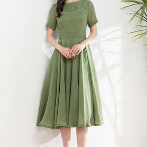 Bröllopsgästklänning, Grön linneklänning för kvinnor, Sommarklänning, Figursydd och utsvängd klänning, brudtärneklänning, Specialdesignad klänning, Ylistyle C4982 bild 8