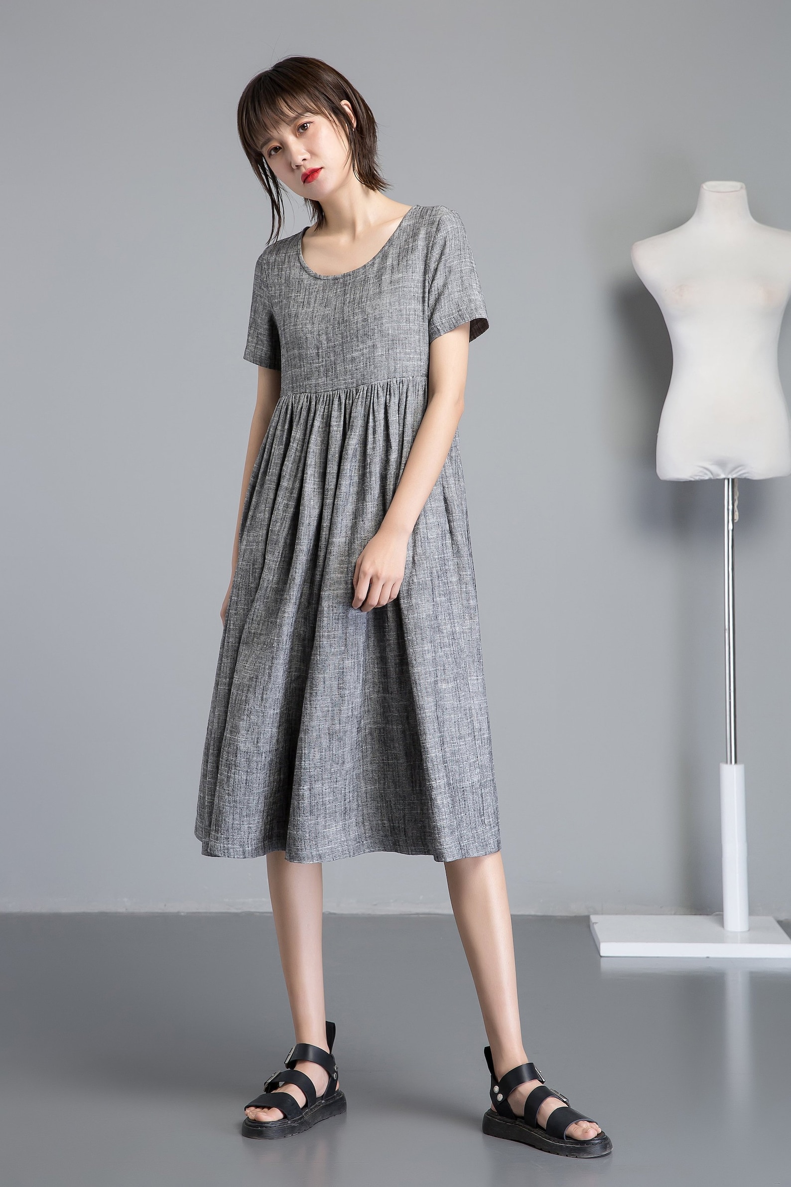 Simple linen dress midi linen dress summer linen dress | Etsy