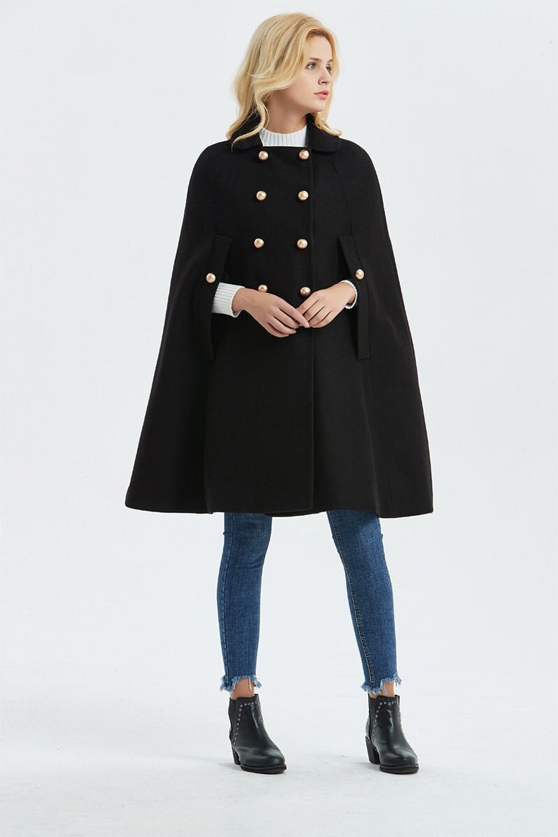 Black Wool Cape Coat Women Military Wool Cape Winter Wool Etsy