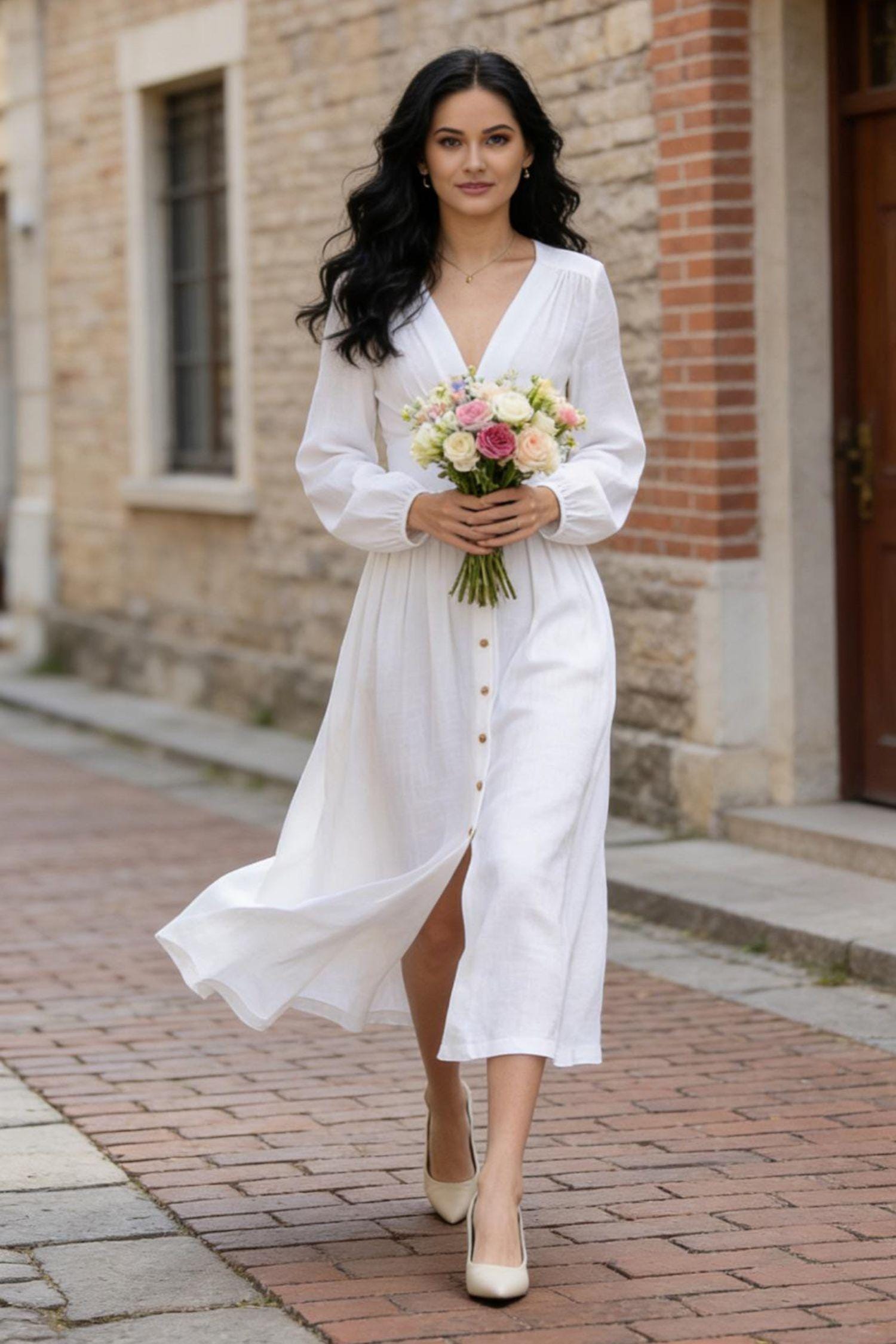 white midi linen dress Casual Linen Dress