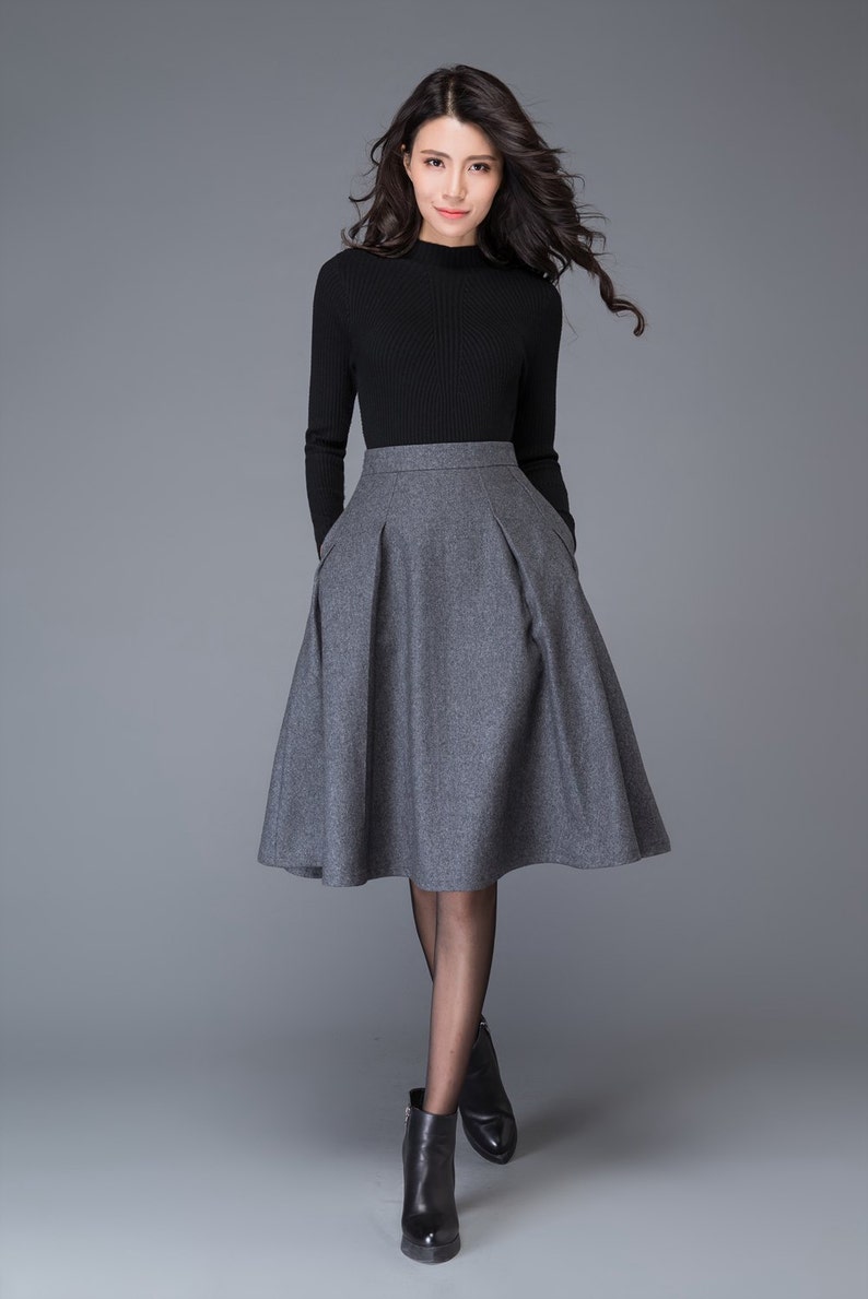 Gray wool skirt winter skirt womens skirt midi skirt gray image 2