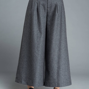 Wide Leg wool palazzo pants, High waist skirts pants, winter women pants, gray wool pants, Long pants, women's trousers Ylistyle C1207 image 7