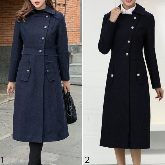 Navy Blue Winter Long Wool Coat Women Fit and Flare Coat - Etsy