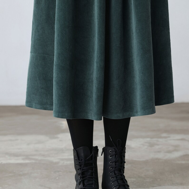 Dark Green Corduroy Pinafore Dress Long Maxi Apron Dress Etsy