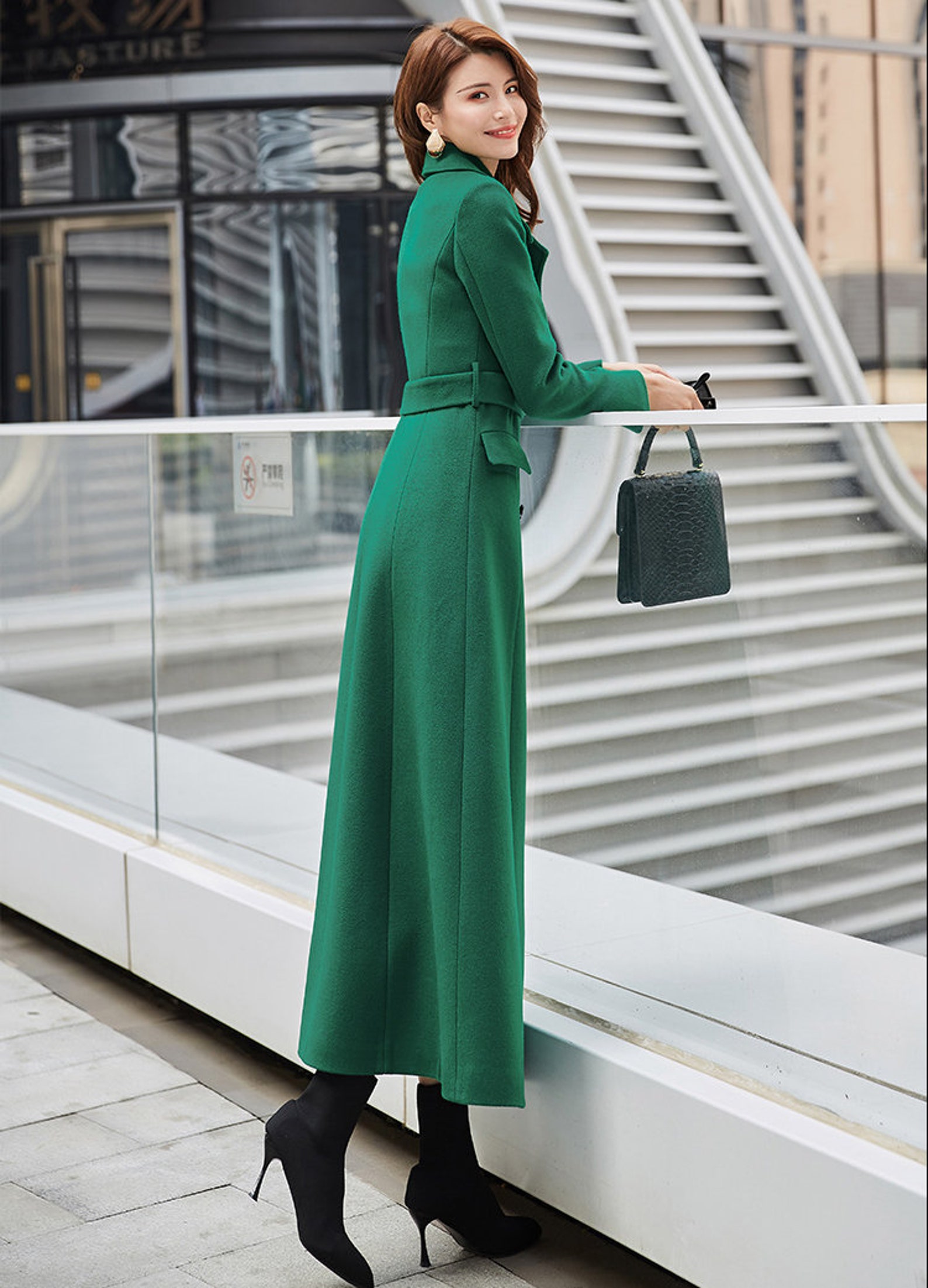 Emerald Green Wool Coat Maxi Wool Long Coat Doublebreasted Etsy
