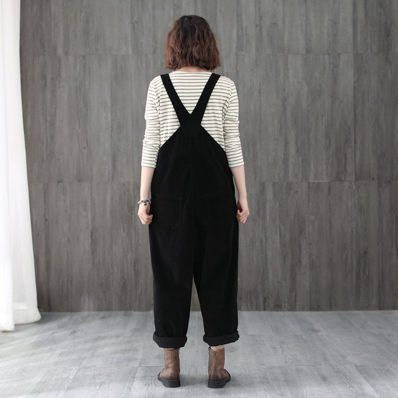 Black Plus Size Corduroy Overalls Women Adjustable Corduroy Etsy