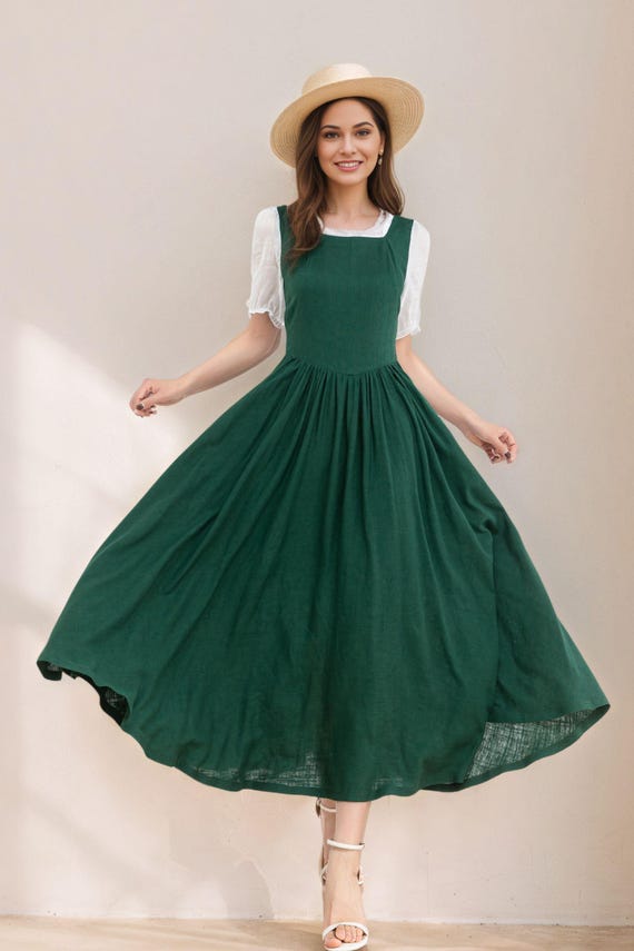 dark green pleated midi dress Mindy Pleated Dress