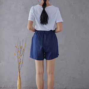 Blue High waist Linen Shorts, Linen shorts, Women Linen shorts, Linen Beach Shorts with pockets, Handmade shorts For Women C1906 image 7