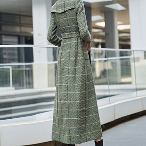 Green Plaid Wool Coat, Long Wool Coat, Winter Coat Women, Belted Wool Coat, Wool trench coat, Warm Wool Coat, Custom Coat, Ylistyle C3031 image 4