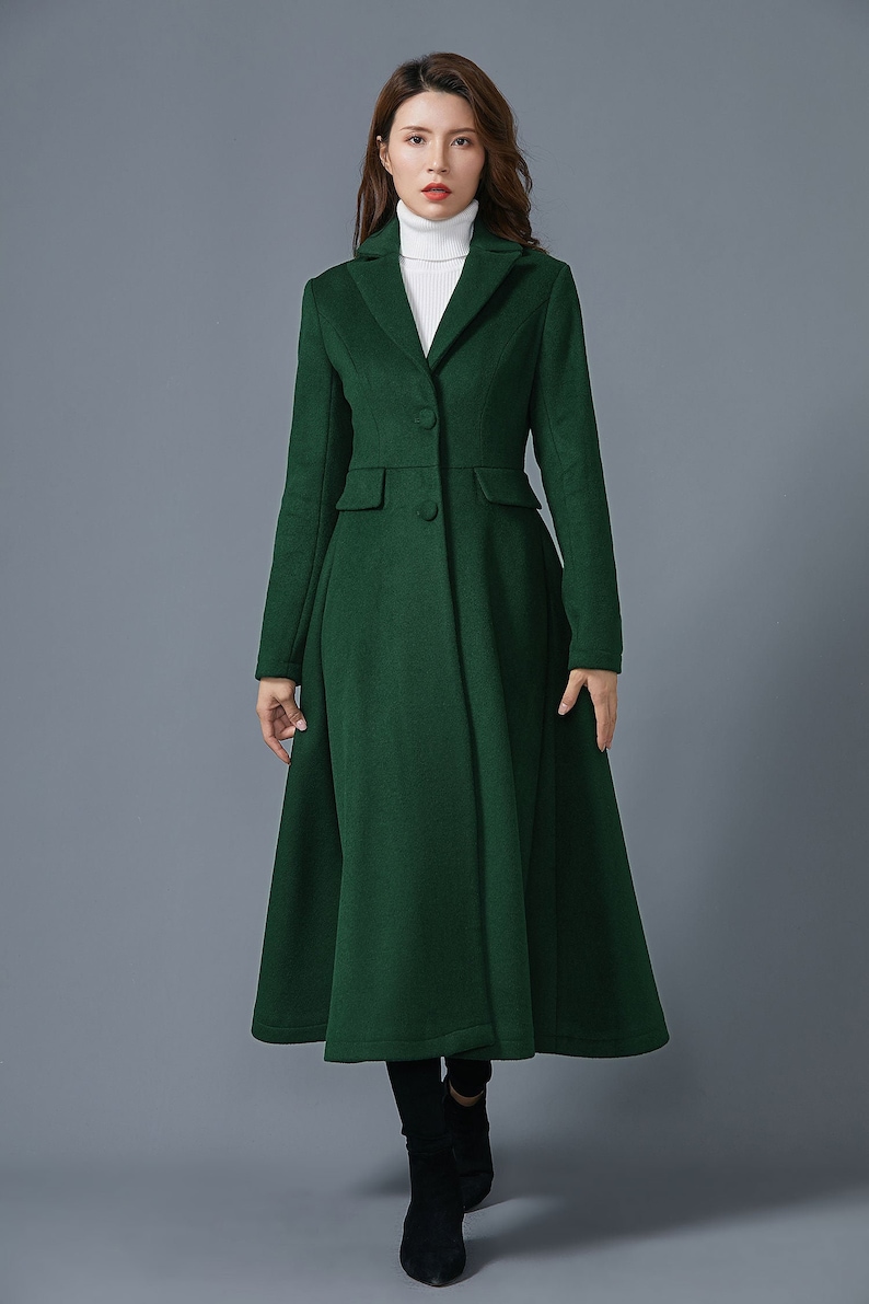 Dark green wool coat, Long wool coat, Warm winter coat, ladies coat, Womens wool coat, Wool coat with pockets, handmade coat, Ylistyle C1614 image 4