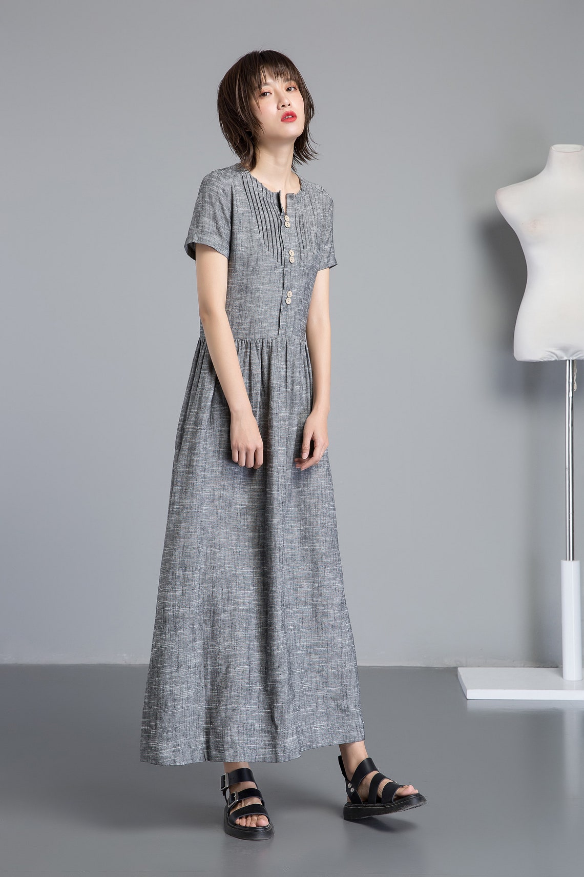 Linen Dress for Women - Grey