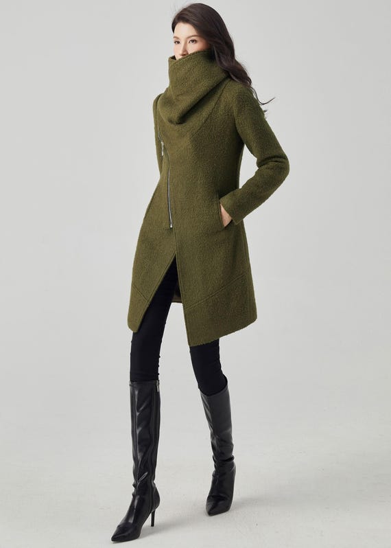 Asymmetrical Wool Coat, Winter Wool Coat, Pea Coat, Autumn Asymmetrical Wool Coat, Winter Wool Coat, Pea Coat, Autumn