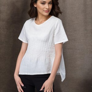 White Linen top, Summer Linen top, womens Linen blouse, asymmetrical tops, Casual Linen top, loose fit Linen blouse, Handmade top C948