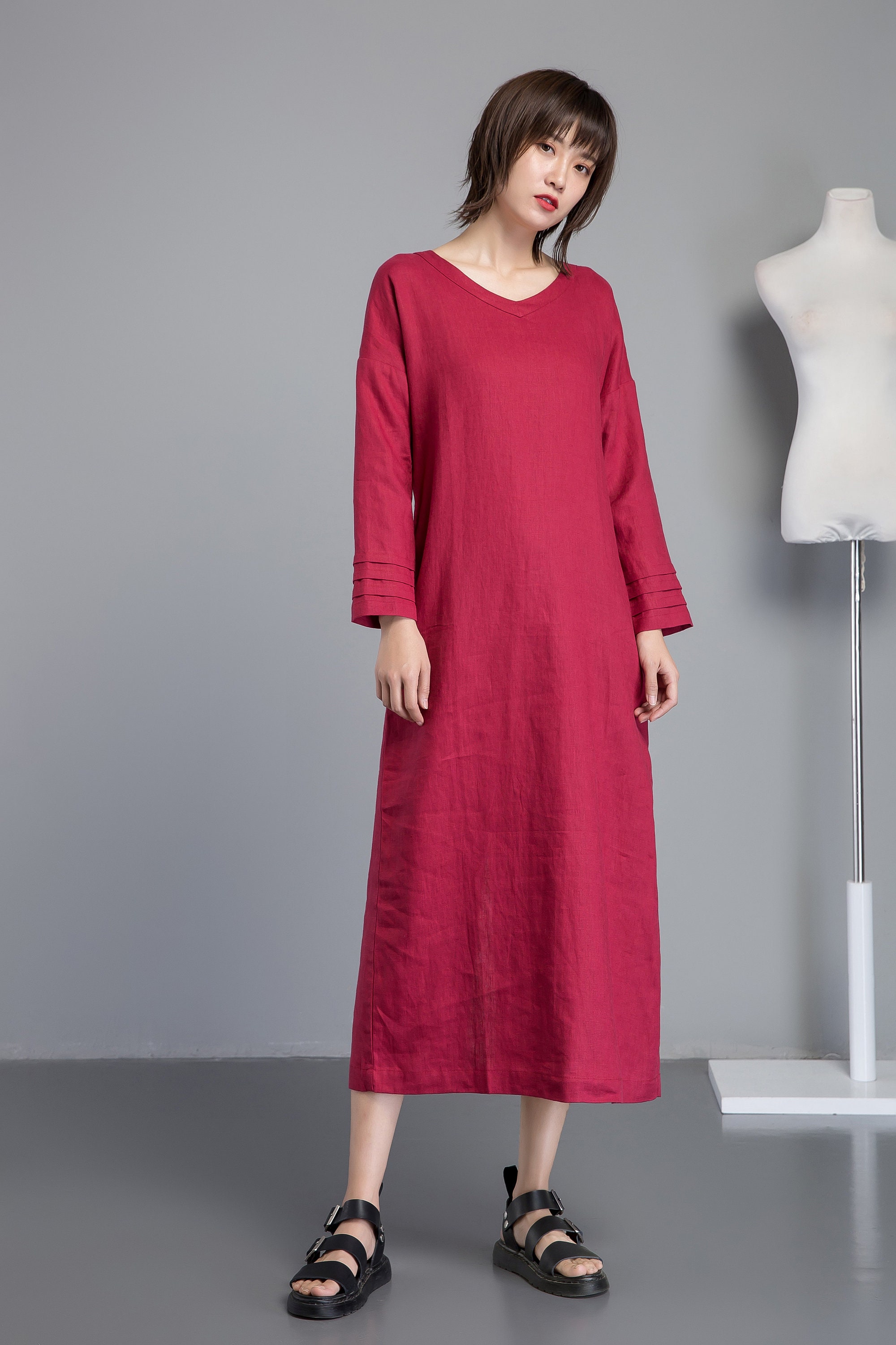 Linen Dress Maxi Dress Red Dress Women Linen Dress Pockets | Etsy