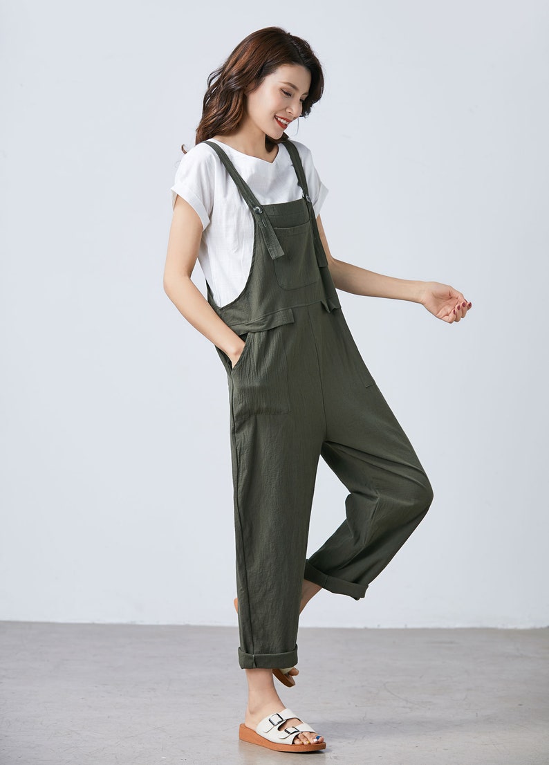 Summer green linen jumpsuit women Casual Linen dungarees | Etsy