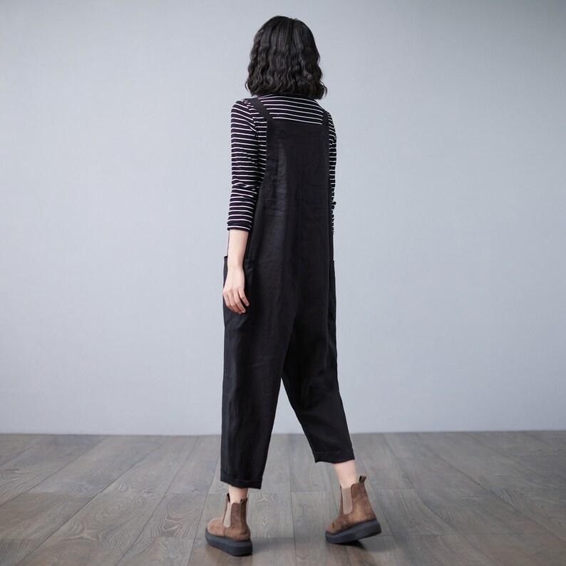 Black Linen Overalls Women Plus Size Overalls Linen Etsy