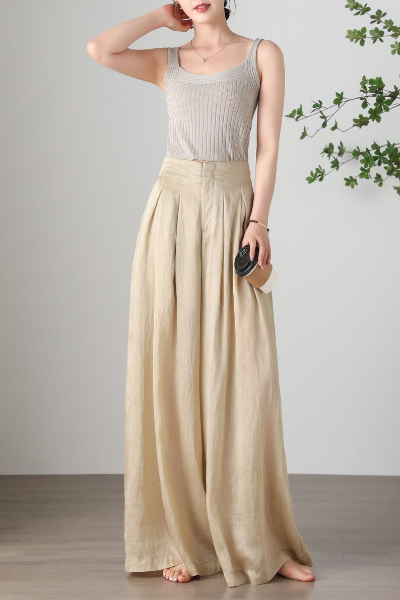 Women's Summer Wide Leg Linen Pants, Loose Linen Pants, Casual Linen Pants, Plus Size Pants, Tencel Flax Pants, Custom Pants, Ylistyle C3255 image 6