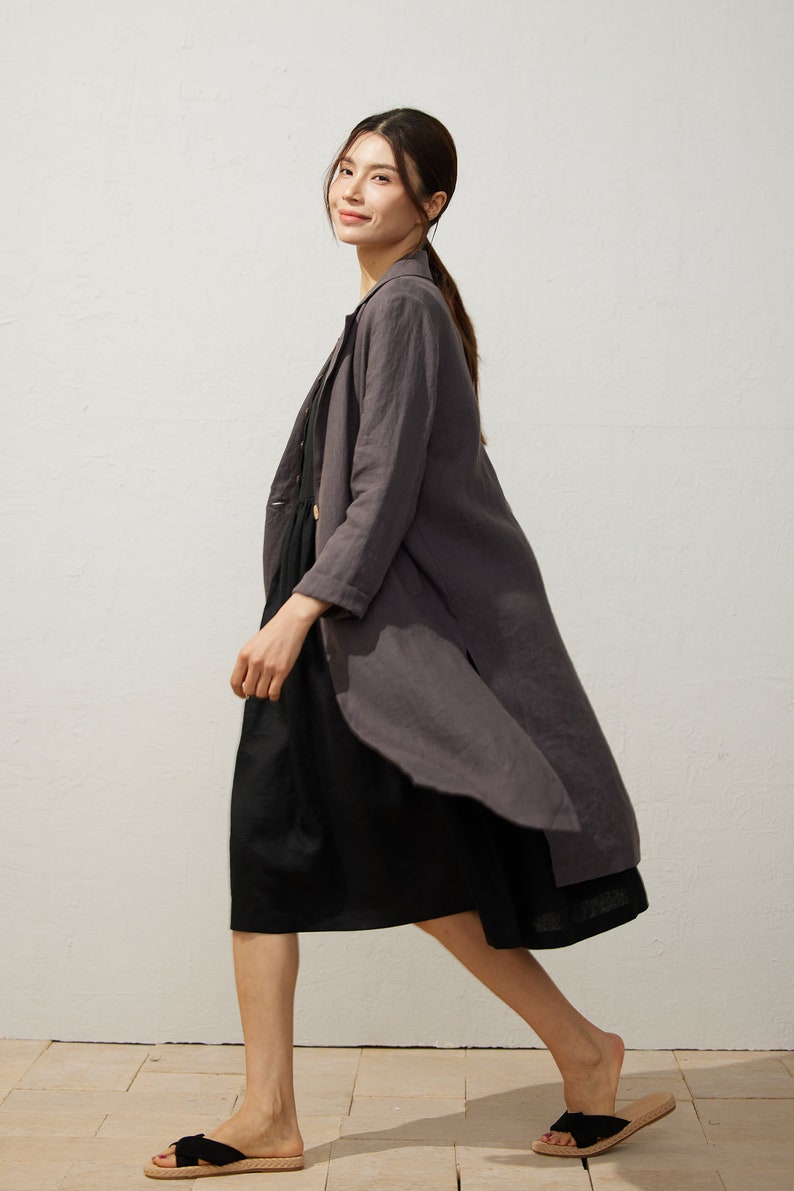 Linen Coat, Midi linen jacket women, Casual Linen Jacket, Long Sleeves jacket, Gray Shirt jacket, Simple linen jacket, Handmade coat C3940 image 4