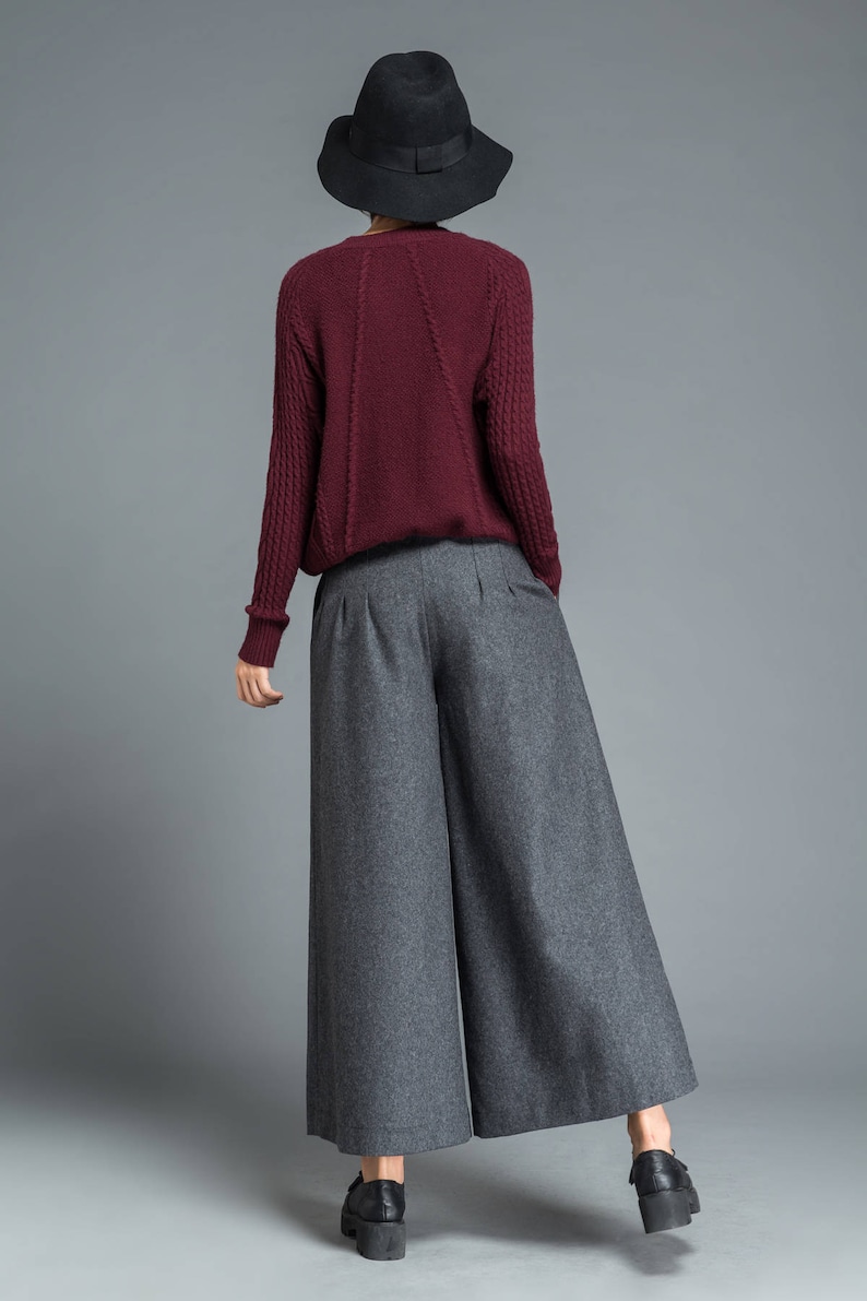 Wide Leg wool palazzo pants, High waist skirts pants, winter women pants, gray wool pants, Long pants, women's trousers Ylistyle C1207 image 5