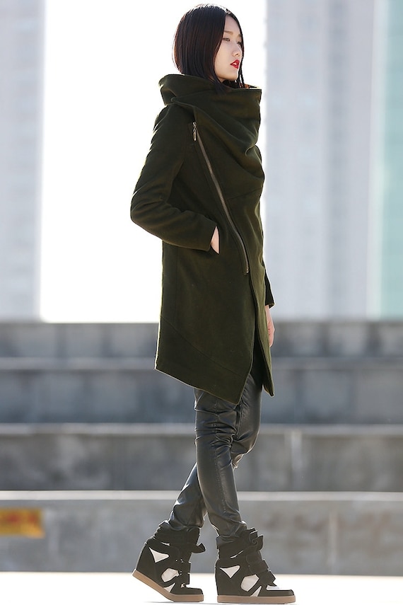 Army Green Wool Coat, Womens Coat, Winter Coat, Warm Coat
