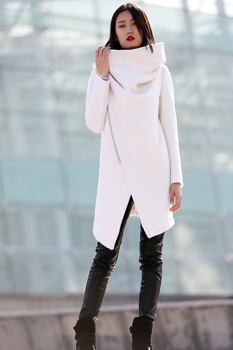 White coat Winter coat Wool Coat womens coat white wool Etsy