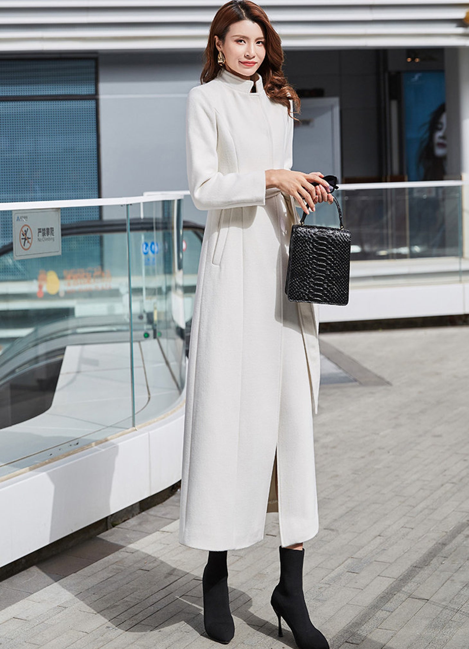 Long White Wool Coat Fitted Wool Coat Warm Winter Coat Etsy