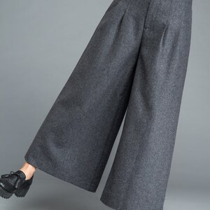 Wide Leg wool palazzo pants, High waist skirts pants, winter women pants, gray wool pants, Long pants, women's trousers Ylistyle C1207 image 9