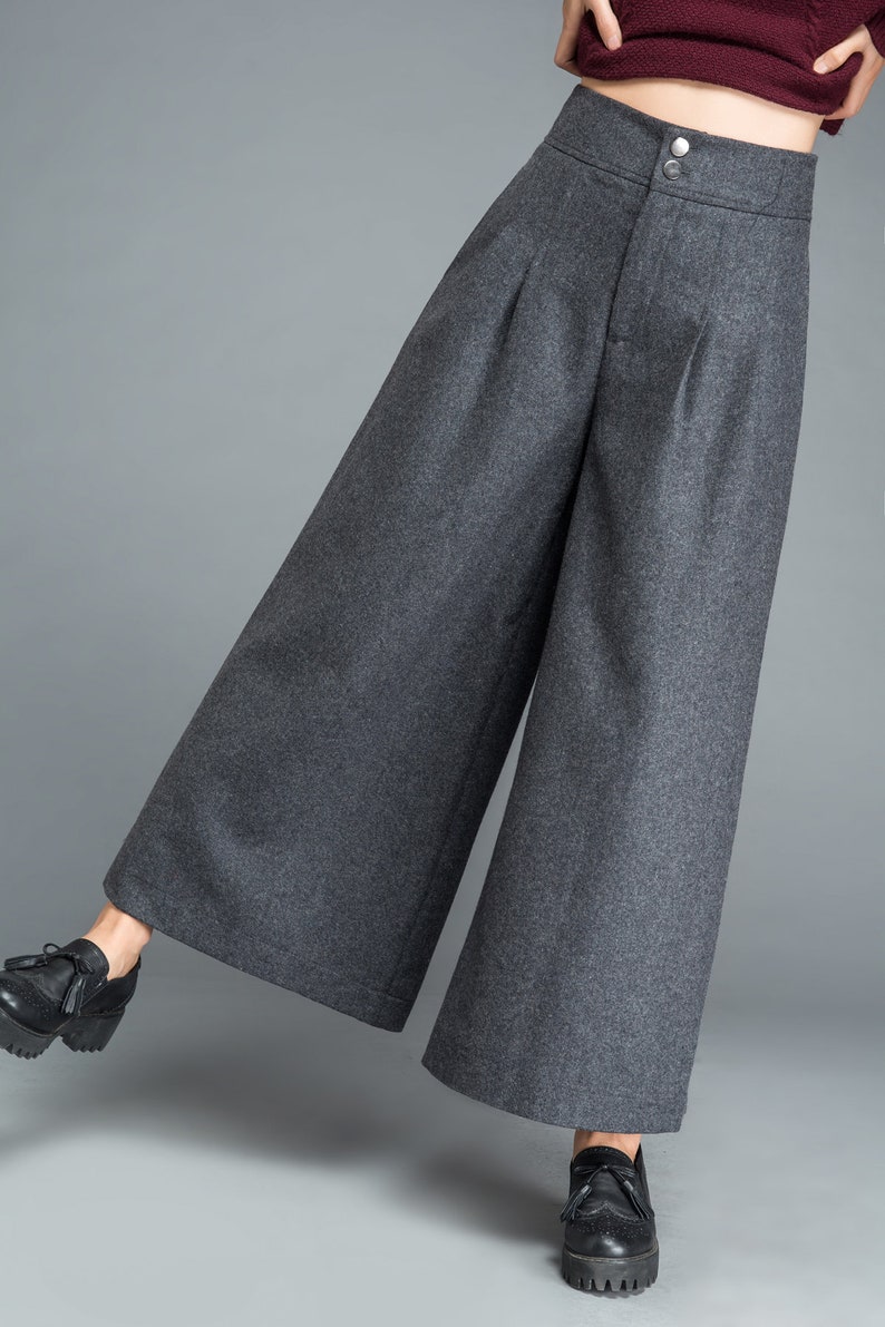 Wide Leg wool palazzo pants, High waist skirts pants, winter women pants, gray wool pants, Long pants, women's trousers Ylistyle C1207 image 9