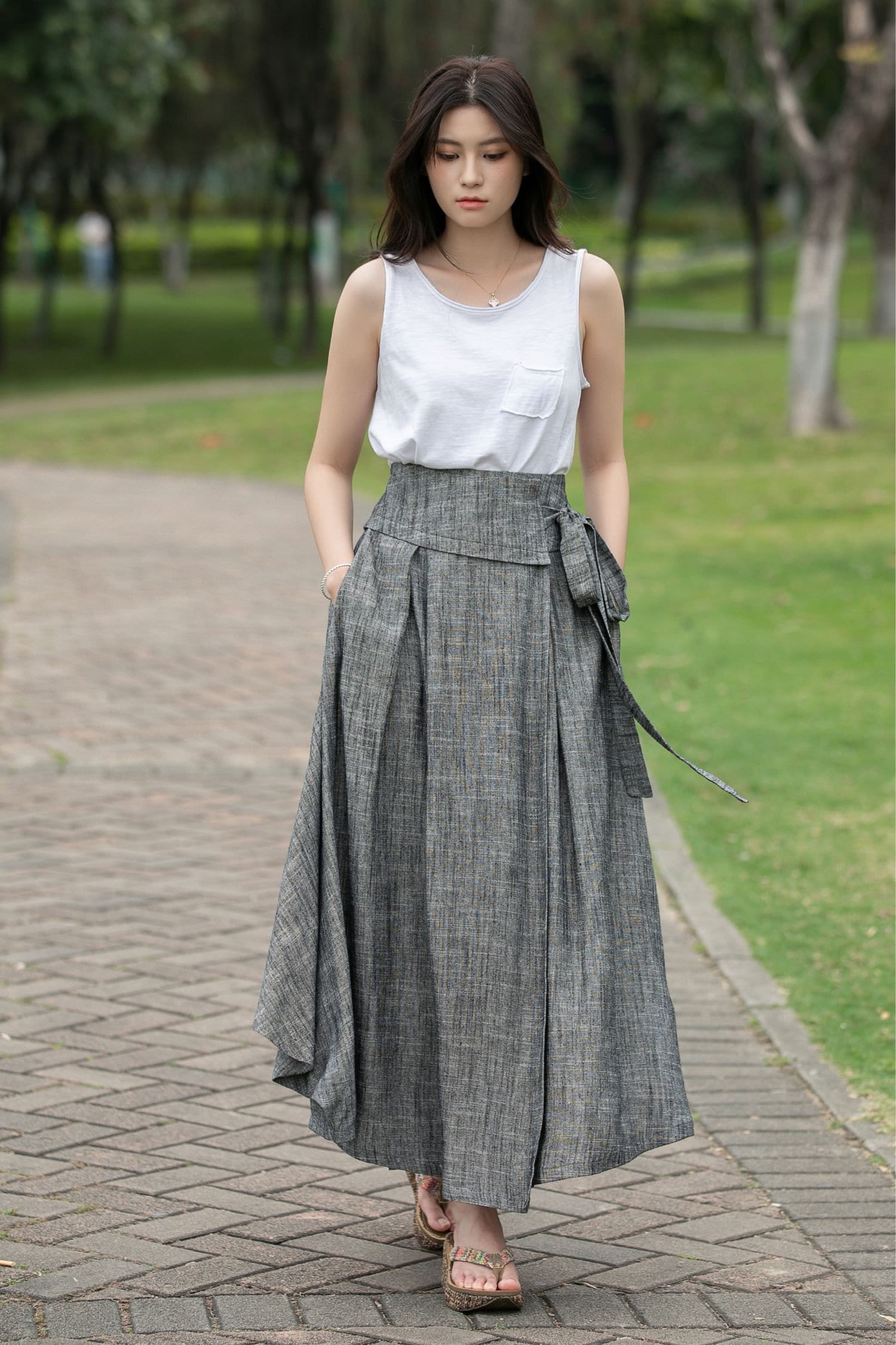 スカート DEPARTMENT 5 Traxs grey melange skirt in linen blend Linen Wrap Skirt, Grey Linen Maxi Skirt, Swing Linen Skirt