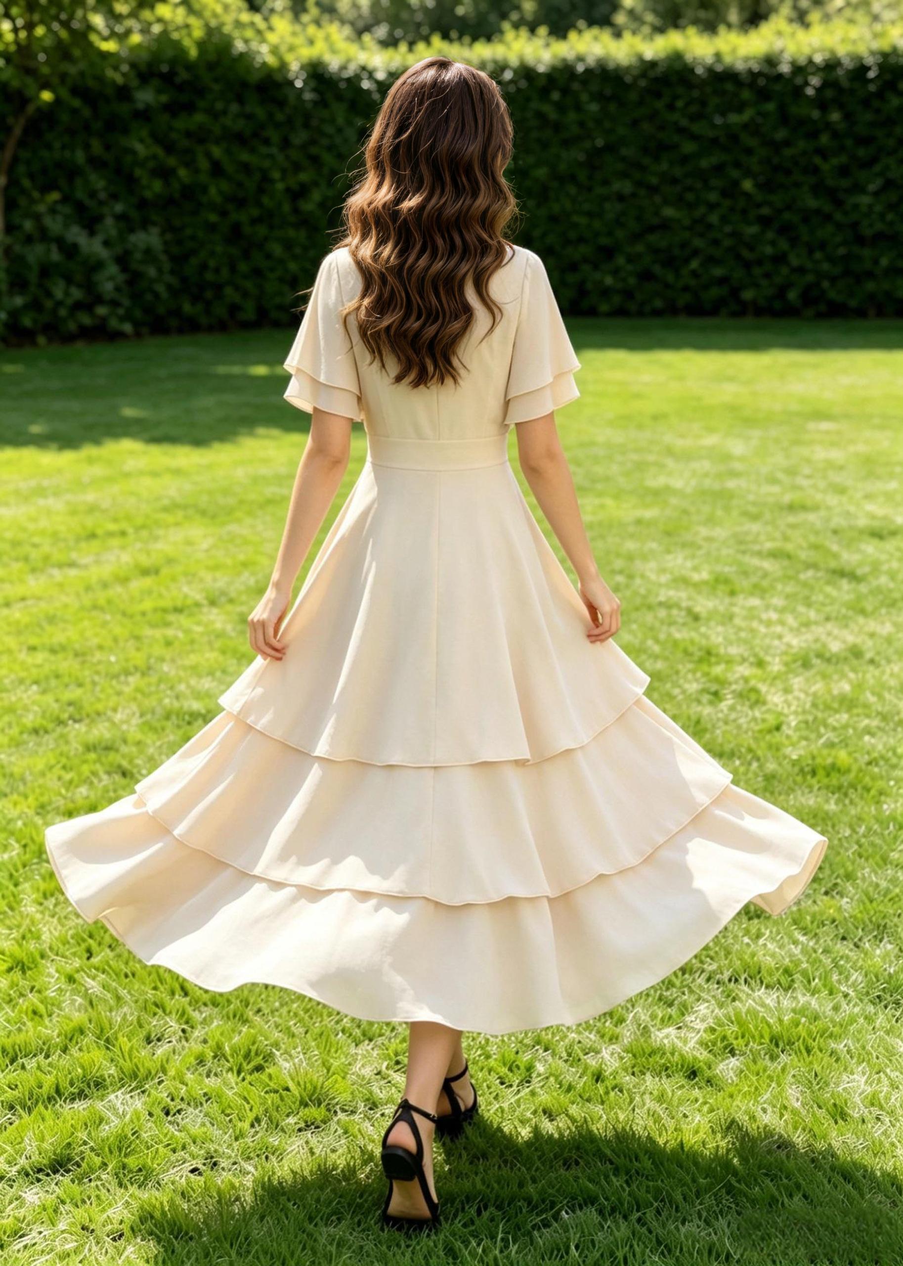 follow my lead dress beige Tiered Chiffon Midi for Wedding Guest, Flutter Sleeve Customizable Formal Summer Dress, Ylistyle C5536 Beige maxi