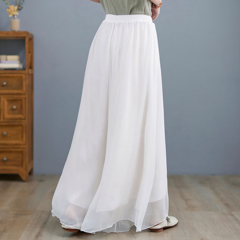 Summer White Chiffon Palazzo Pants for Women, Wide Leg Pants Skirts, swing pant, vacation pant, Loose Long Trouser, Plus Size Trousers C2196 image 4