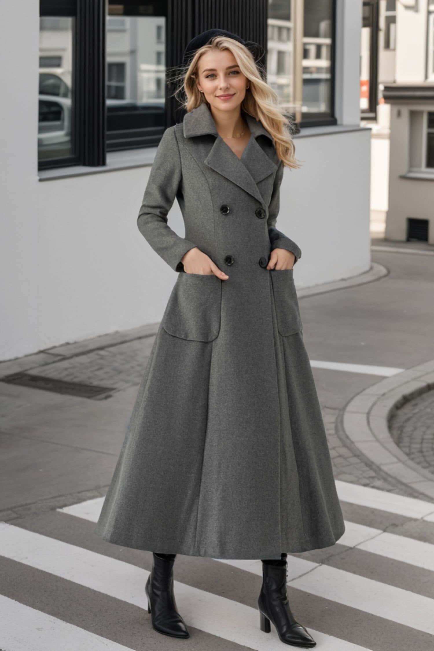 ジャケット・アウター DOUBLE WOOL LONG COAT - GREY Mens Grey Long Wool Coat | Double Breasted Sherlock Coat
