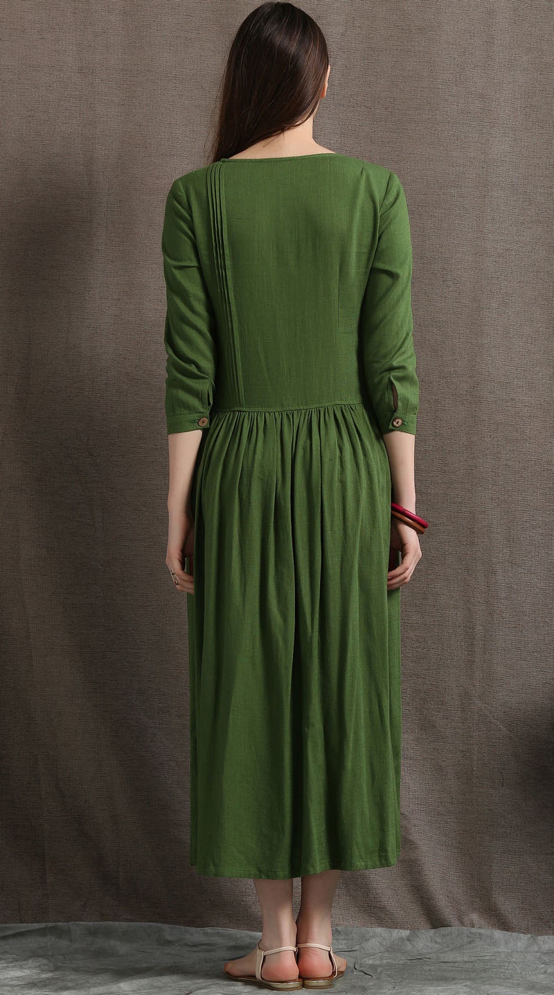 Linen Maxi Dress Moss Green Asymmetrical Semi-Fitted Casual | Etsy