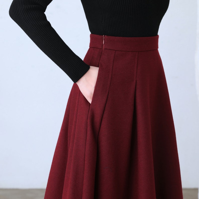 Wool skirt, Red Midi Wool Skirt, A Line wool Skirt, High Waist wool Skirt with Pockets, Womens skirt, Winter wool skirt, Ylistyle C2635 image 8