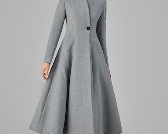 Retro Wool coat, Long Wool Coat, Wool Princess Coat, Winter Wool Coat women, Swing Coat, Fit &Flare wool Coat, Handmade Coat, Ylistyle C3678